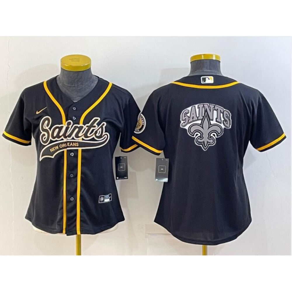 Women's New Orleans Saints Black Team Big Logo With Patch Cool Base Stitched Baseball Jersey(Run Small) 