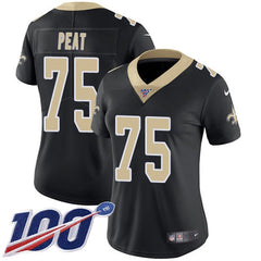 Women's New Orleans Saints #75 Andrus Peat 100th Season Black Vapor Untouchable Limited Stitched Jersey(Run Small) 