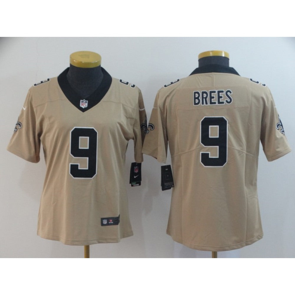 Women's New Orleans Saints #9 Drew Brees Gold Inverted Legend Stitched NFL Jersey(Run Small) 