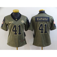 Women's New Orleans Saints #41 Alvin Kamara 2021 Olive Salute To Service Limited Stitched Jersey(Run Small) 