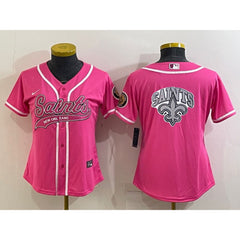 Women's New Orleans Saints Pink Team Big Logo With Patch Cool Base Stitched Baseball Jersey(Run Small) 