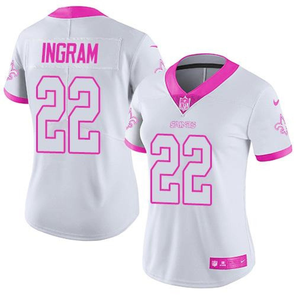 Saints #22 Mark Ingram White/Pink Women's Stitched NFL Limited Rush Fashion Jersey 