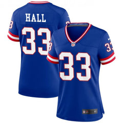 Women's New York Giants #33 Hassan Hall Blue Throwback Stitched Jersey(Run Small) 