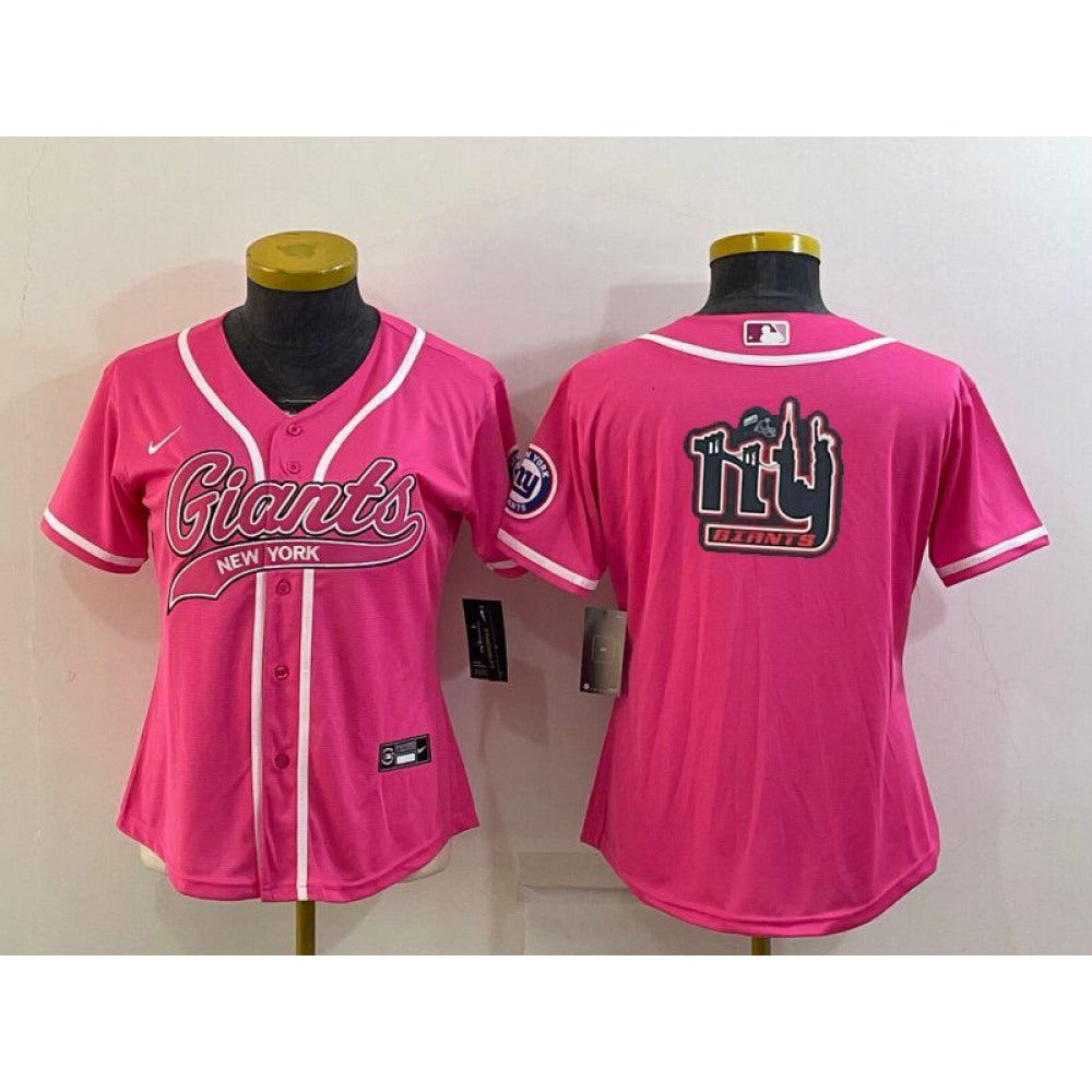 Women's New York Giants Pink Team Big Logo With Patch Cool Base Stitched Baseball Jersey(Run Small) 