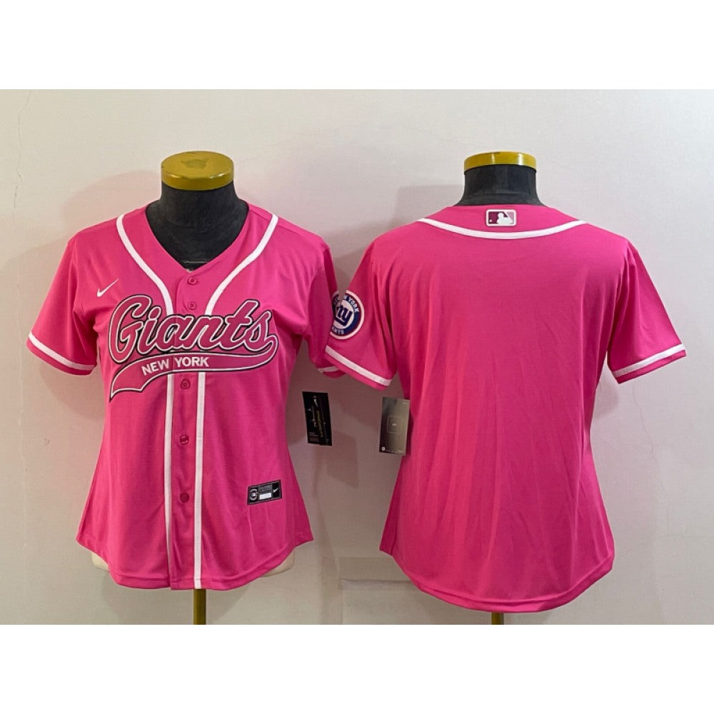 Women's New York Giants Blank Pink With Patch Cool Base Stitched Baseball Jersey(Run Small) 