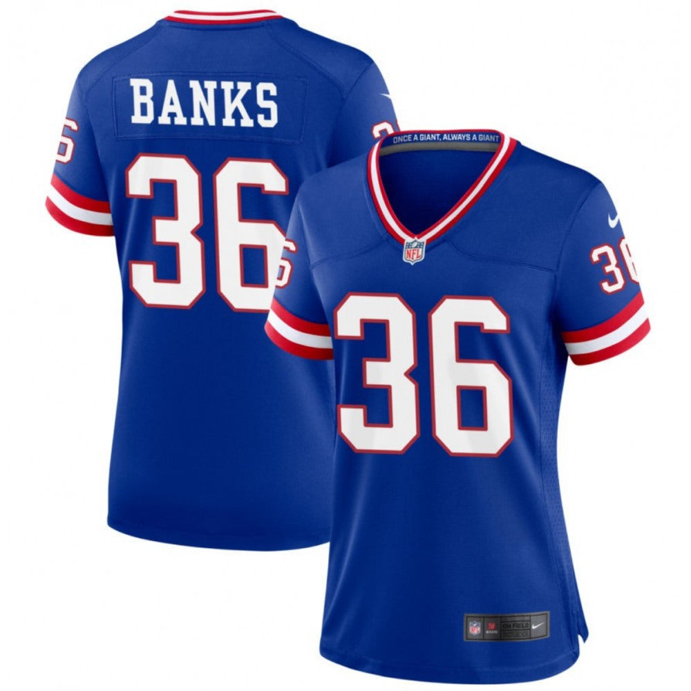 Women's New York Giants #36 Deonte Banks Royal Classic Retired Player Stitched Jersey(Run Small) 