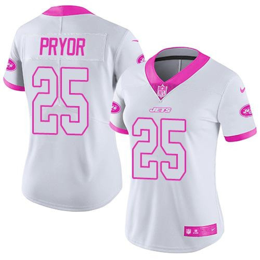 Jets #25 Calvin Pryor White/Pink Women's Stitched NFL Limited Rush Fashion Jersey 