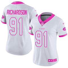 Jets #91 Sheldon Richardson White/Pink Women's Stitched NFL Limited Rush Fashion Jersey 