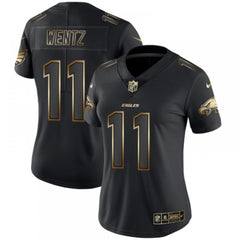 Women's Philadelphia Eagles #11 Carson Wentz 2019 Black Gold Edition Stitched NFL Jersey(Run Small) 