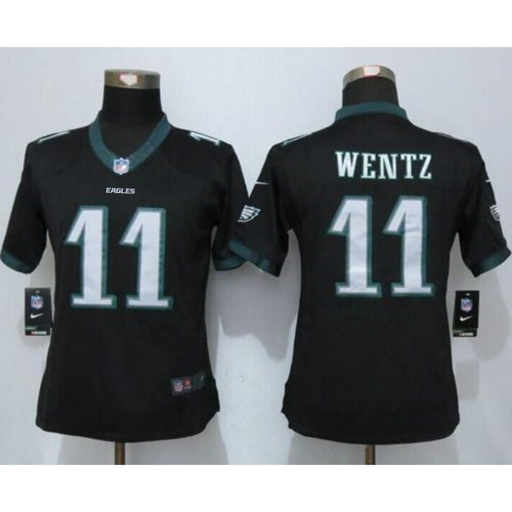 Eagles #11 Carson Wentz Black Alternate Women's Stitched NFL New Limited Jersey 