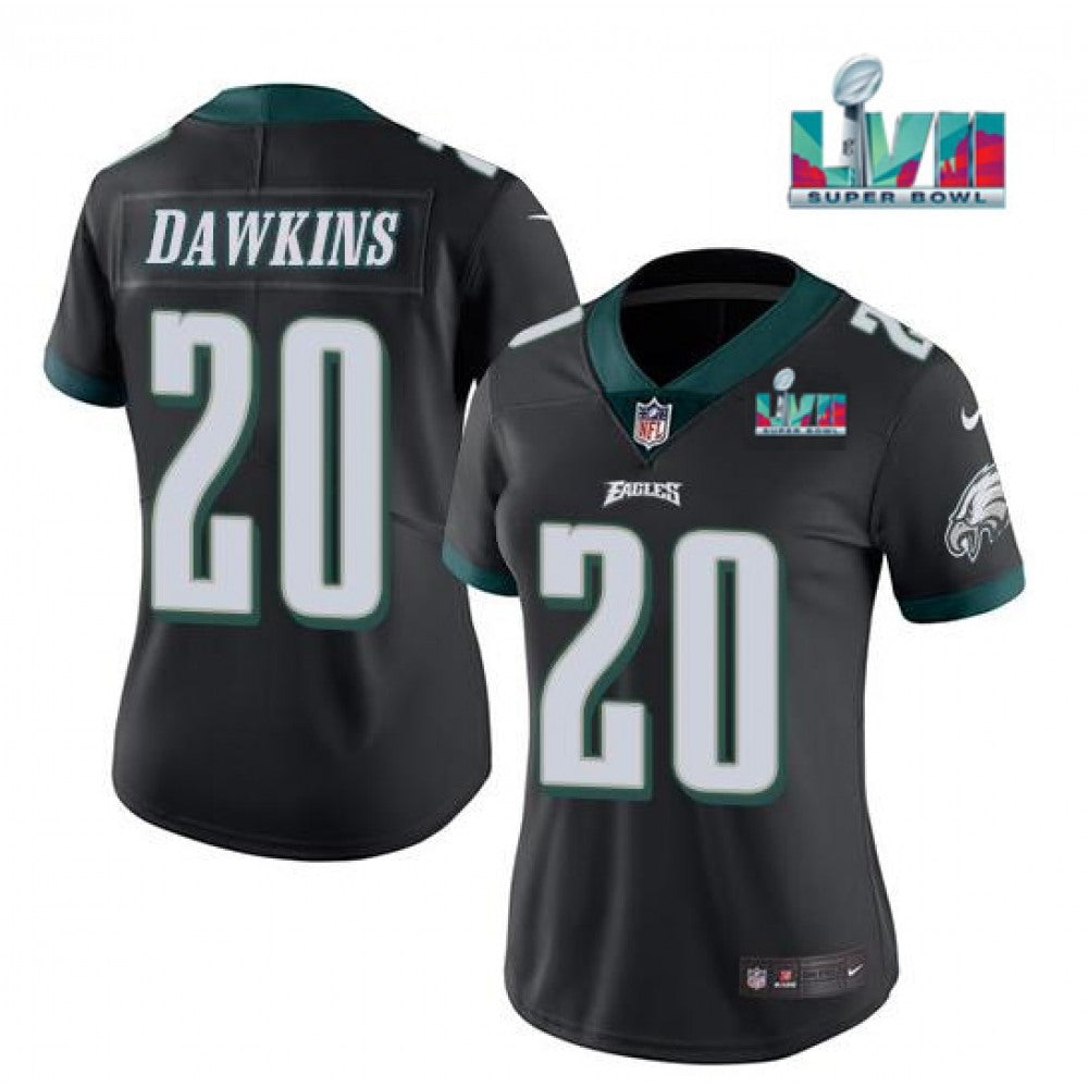 Women's Philadelphia Eagles #20 Brian Dawkins Black Super Bowl LVII PatchVapor Untouchable Limited Stitched Football Jersey(Run Small) 