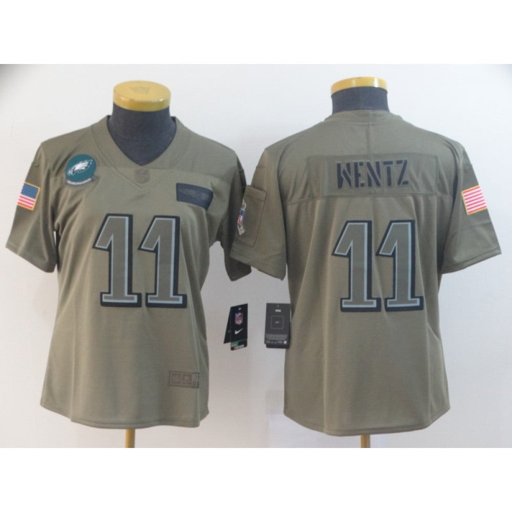 Women's Philadelphia Eagles #11 Carson Wentz 2019 Camo Salute To Service Limited Stitched NFL Jersey(Run Small) 