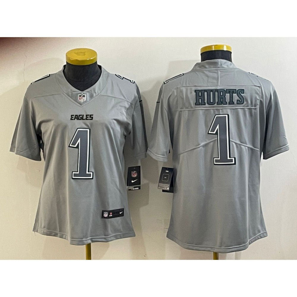 Women's Philadelphia Eagles #1 Jalen Hurts Gray Atmosphere Fashion Stitched Jersey(Run Small) 
