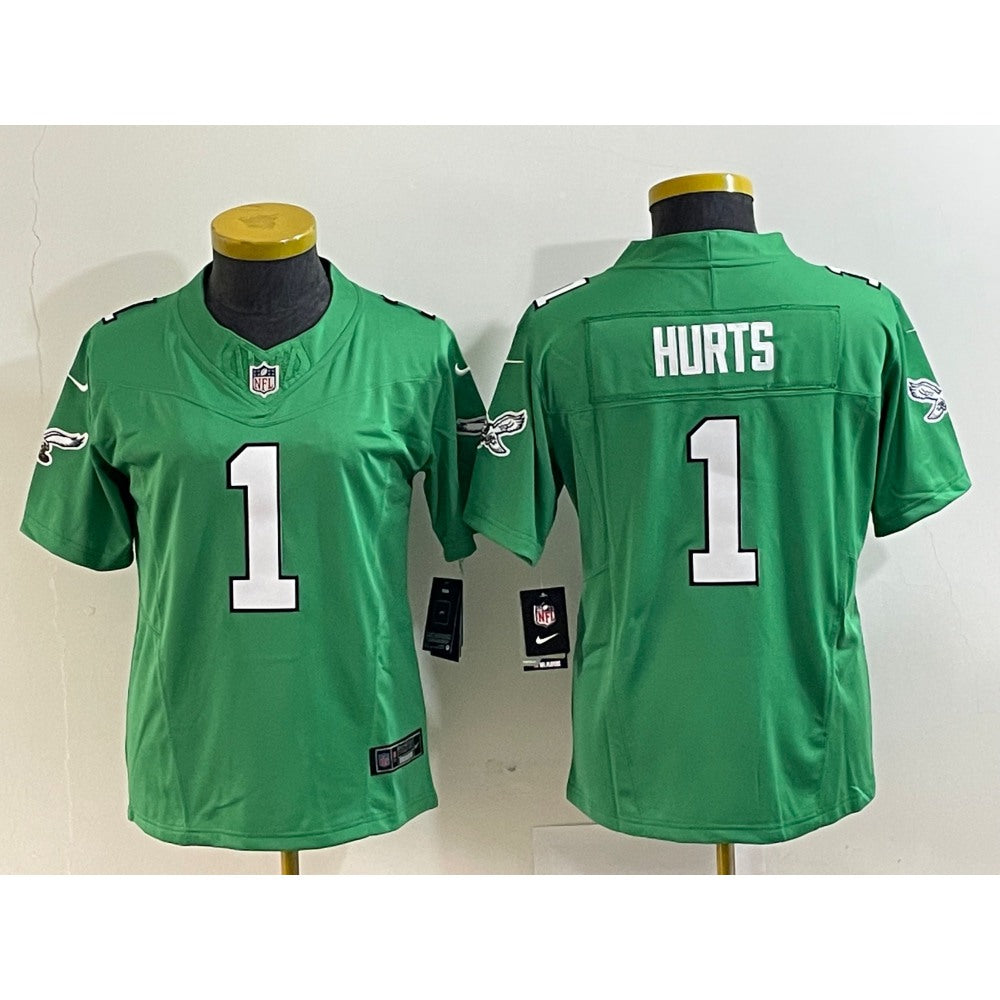 Women's Philadelphia Eagles #1 Jalen Hurts Green 2023 F.U.S.E. Stitched Football Jersey(Run Small) 