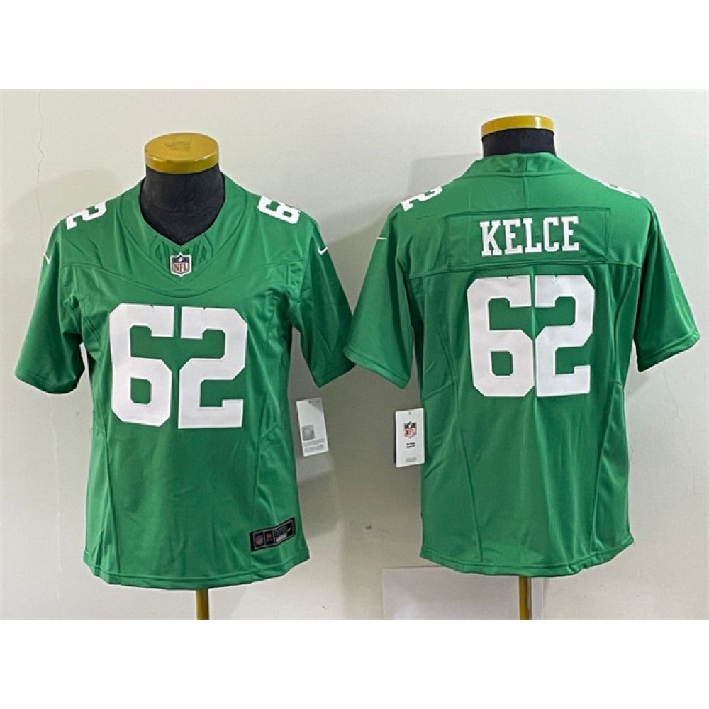 Women's Philadelphia Eagles #62 Jason Kelce Green 2023 F.U.S.E. Stitched Football Jersey(Run Small) 