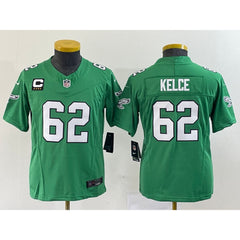Women's Philadelphia Eagles #62 Jason Kelce Green 2023 F.U.S.E. With C Patch Stitched Football Jersey(Run Small) 