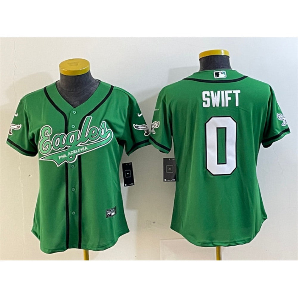 Women's Philadelphia Eagles #0 D'andre Swift Green Cool Base Stitched Baseball Jersey(Run Small) 