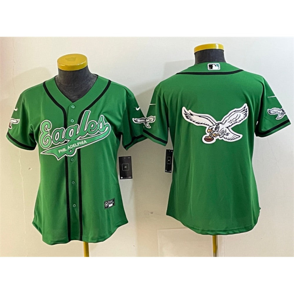 Women's Philadelphia Eagles Green Team Big Logo Cool Base Stitched Baseball Jersey(Run Small) 