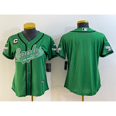 Women's Philadelphia Eagles Blank Green With 3-Star C Patch Cool Base Stitched Baseball Jersey(Run Small) 