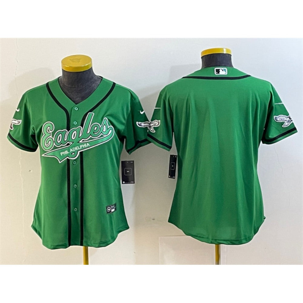 Women's Philadelphia Eagles Blank Green Cool Base Stitched Baseball Jersey(Run Small) 