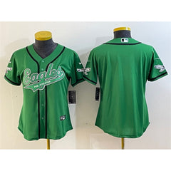 Women's Philadelphia Eagles Blank Green Cool Base Stitched Baseball Jersey(Run Small) 