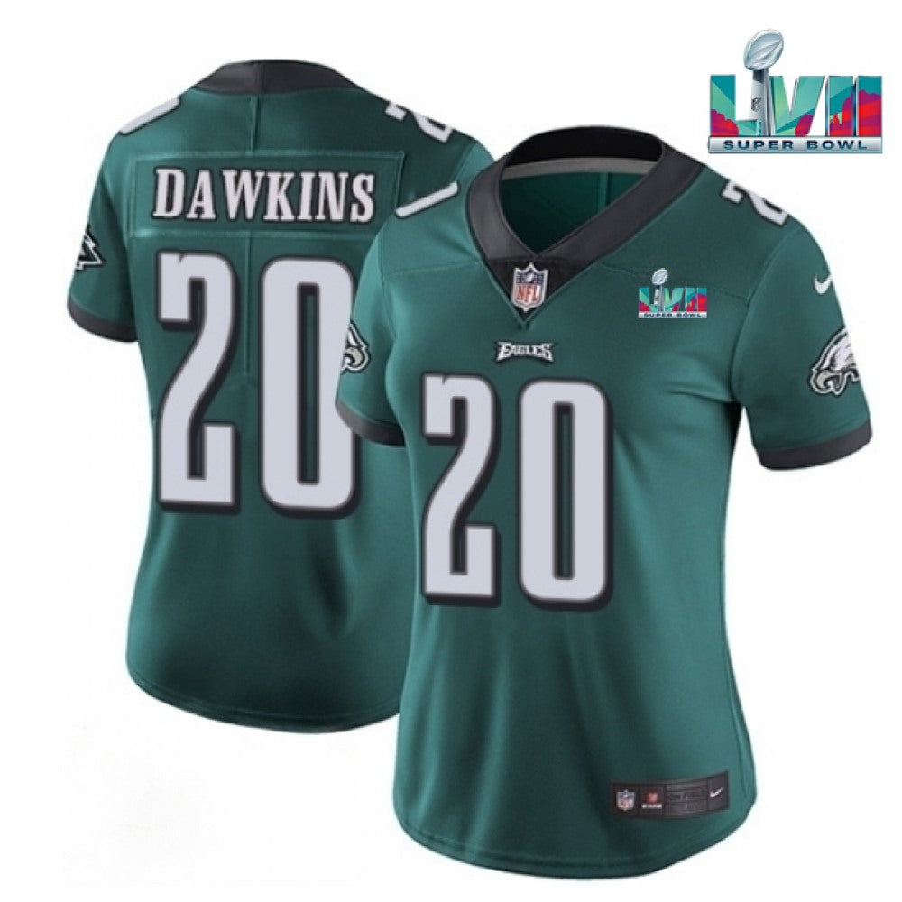 Women's Philadelphia Eagles #20 Brian Dawkins Green Super Bowl LVII PatchVapor Untouchable Limited Stitched Football Jersey(Run Small) 