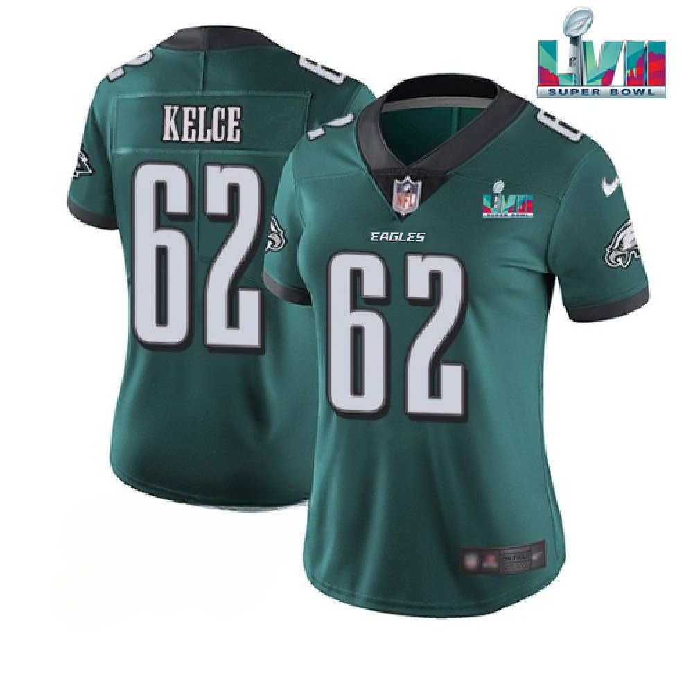 Women's Philadelphia Eagles #62 Jason Kelce Green Super Bowl LVII PatchVapor Untouchable Limited Stitched Football Jersey(Run Small) 