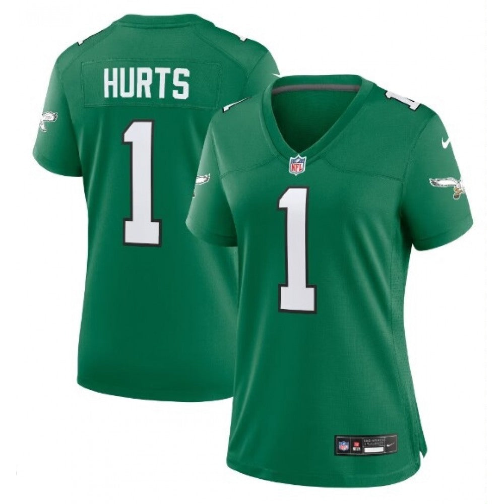 Women's Philadelphia Eagles #1 Jalen Hurts Kelly Green Stitched Football Jersey(Run Small) 