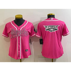 Women's Philadelphia Eagles Pink Team Big Logo With Patch Cool Base Stitched Baseball Jersey(Run Small) 