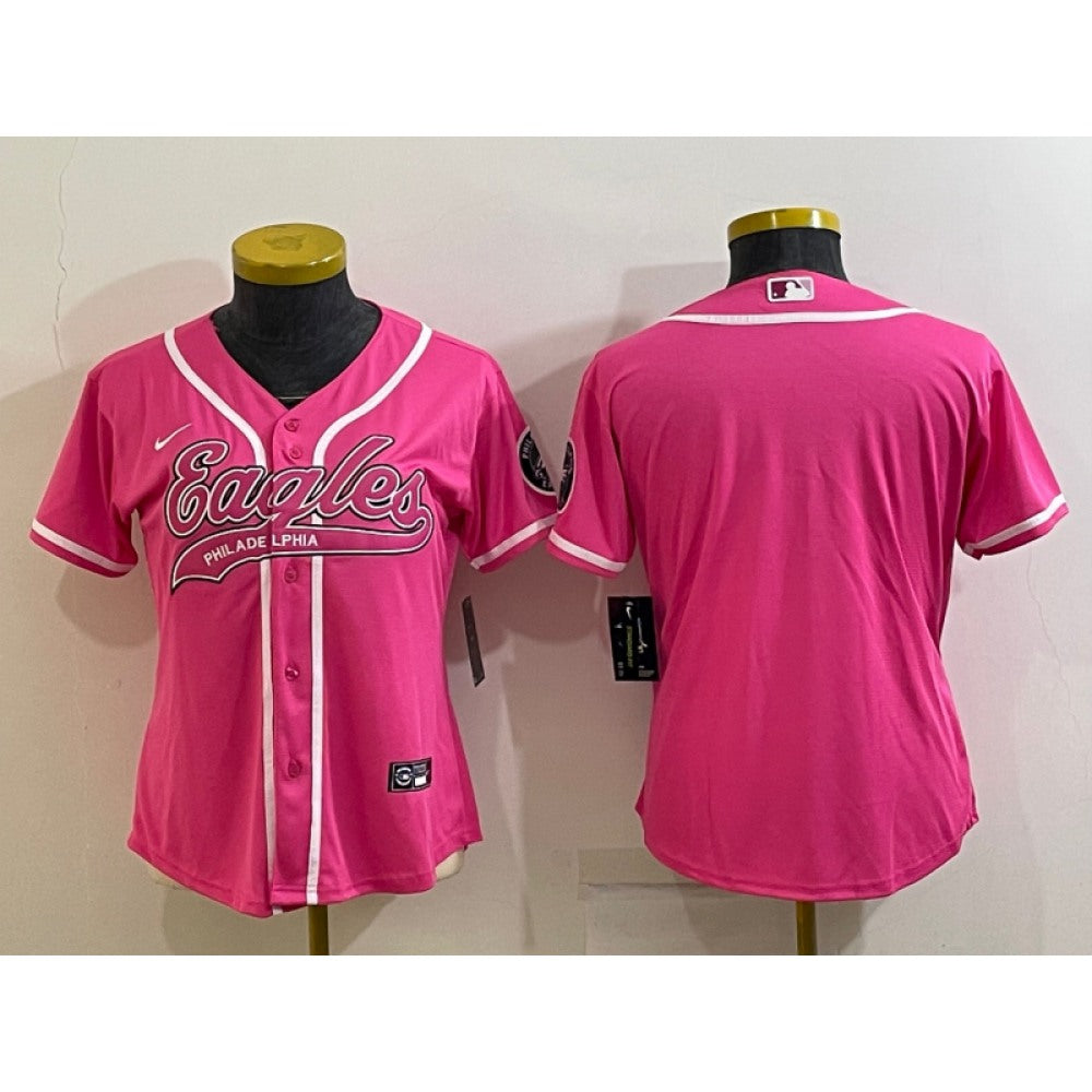 Women's Philadelphia Eagles Blank Pink With Patch Cool Base Stitched Baseball Jersey(Run Small) 