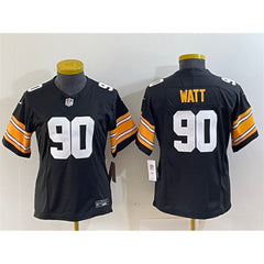 Women's Pittsburgh Steelers #90 T. J. Watt Black 2023 F.U.S.E. Stitched Football Jersey(Run Small) 
