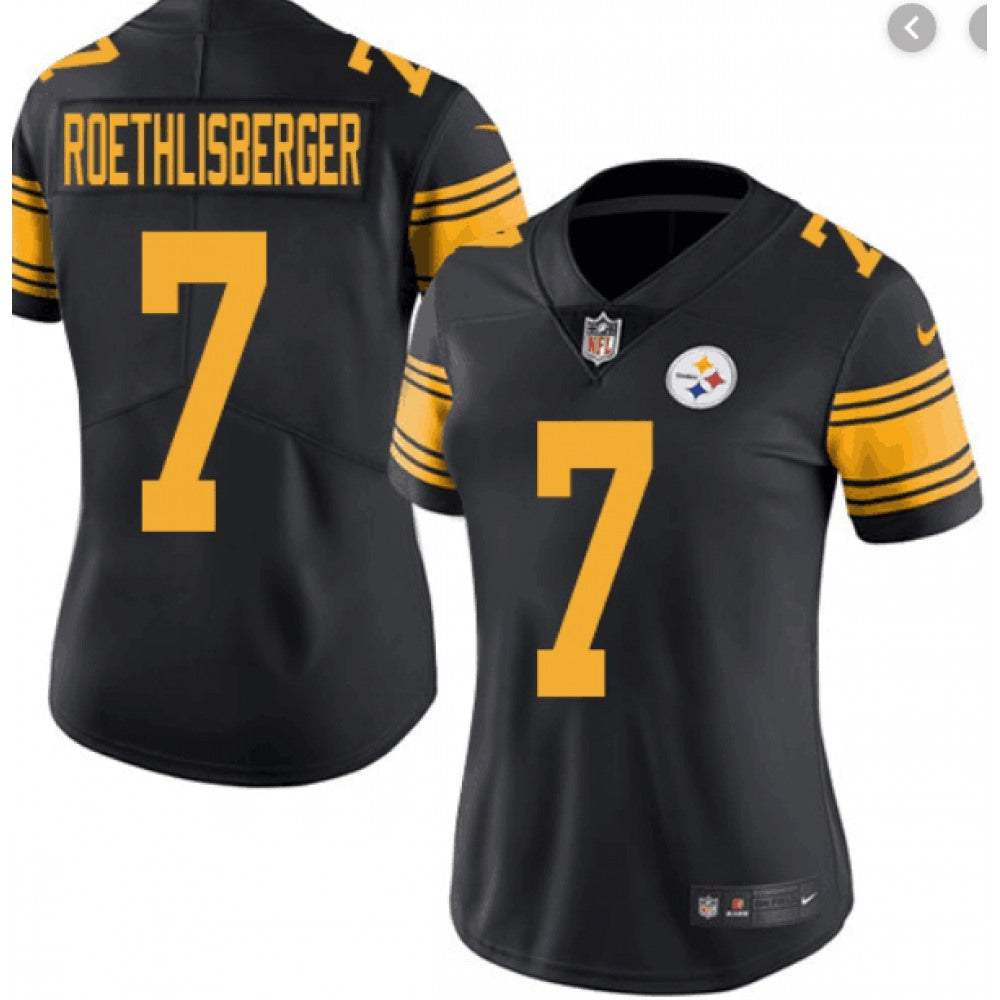 Women's Pittsburgh Steelers #7 Ben Roethlisberger Black Color Rush Limited Stitched NFL Jersey(Run Small) 