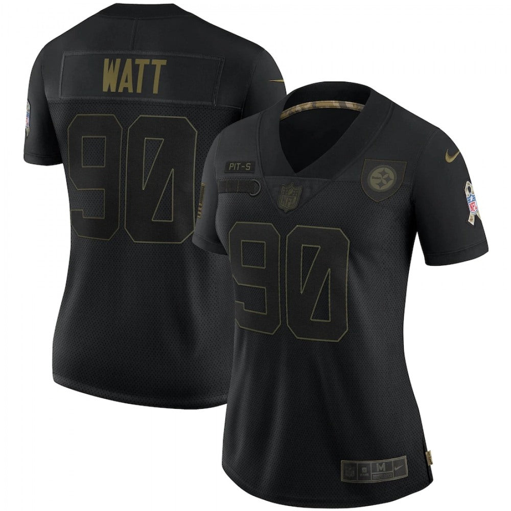 Women's Pittsburgh Steelers #90 T. J. Watt Black Saluite To Service Limited Stitched NFL Jersey(Run Small) 