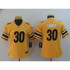 Women's Pittsburgh Steelers #30 James Conner Gold Inverted Legend Stitched NFL Jersey(Run Small) 