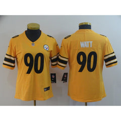 Women's Pittsburgh Steelers #90 T. J. Watt Gold Inverted Legend Stitched NFL Jersey(Run Small) 
