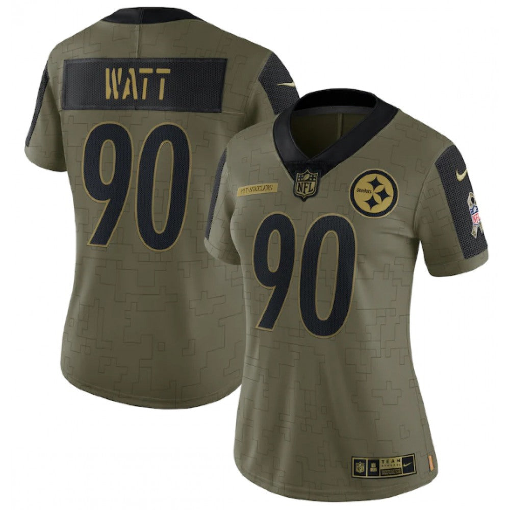 Women's Pittsburgh Steelers #90 T. J. Watt 2021 Olive Salute To Service Limited Stitched Jersey(Run Small) 