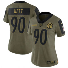 Women's Pittsburgh Steelers #90 T. J. Watt 2021 Olive Salute To Service Limited Stitched Jersey(Run Small) 