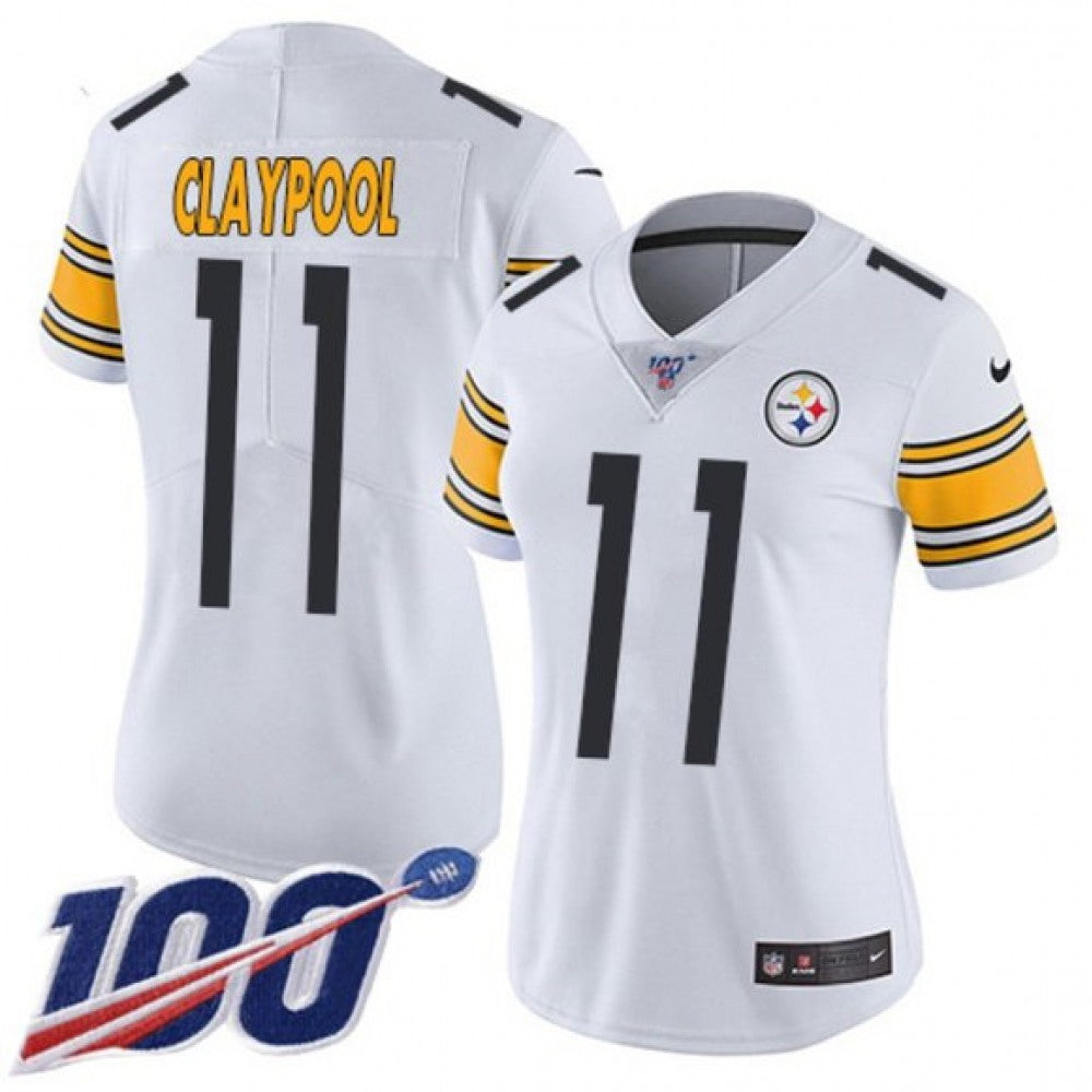 Women's Pittsburgh Steelers #11 Chase Claypool White Vapor 100th Season Limited Stitched NFL Jersey(Run Small) 