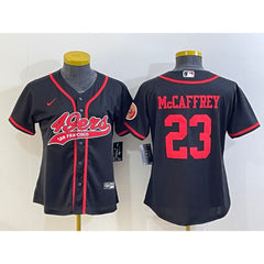 Women's San Francisco 49ers #23 Christian McCaffrey Black With Patch Cool Base Stitched Baseball Jersey(Run Small) 
