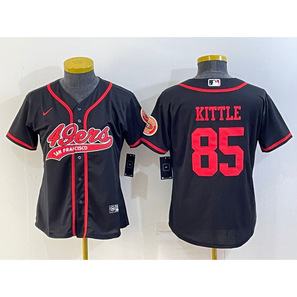 Women's San Francisco 49ers #85 George Kittle Black With Patch Cool Base Stitched Baseball Jersey(Run Small) 