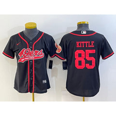 Women's San Francisco 49ers #85 George Kittle Black With Patch Cool Base Stitched Baseball Jersey(Run Small) 