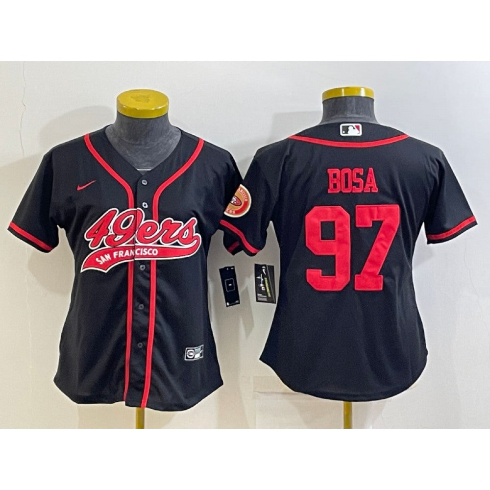 Women's San Francisco 49ers #97 Nick Bosa Black With Patch Cool Base Stitched Baseball Jersey(Run Small) 