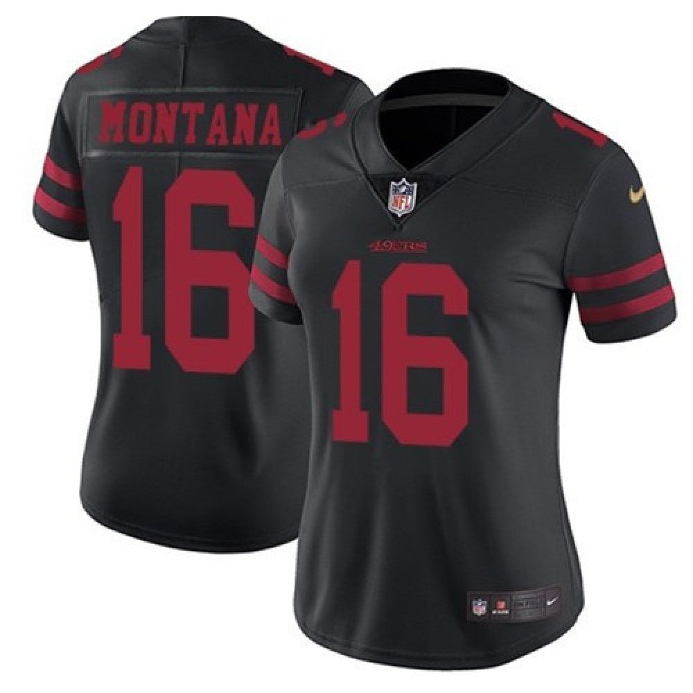 Women's NFL San Francisco 49ers #16 Joe Montana Black Vapor Untouchable Limited Stitched Jersey 