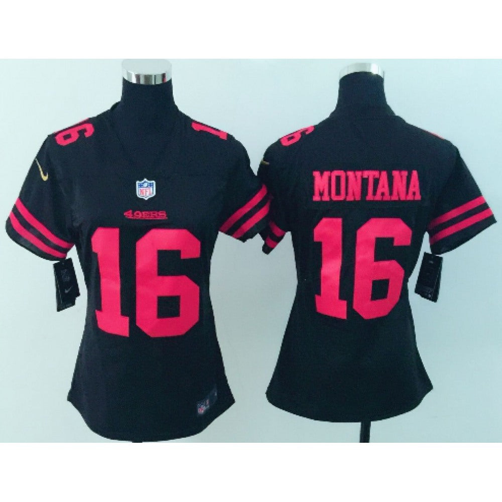 Women's San Francisco 49ers #16 Joe Montana Black Vapor Untouchable Limited Stitched NFL Jersey 