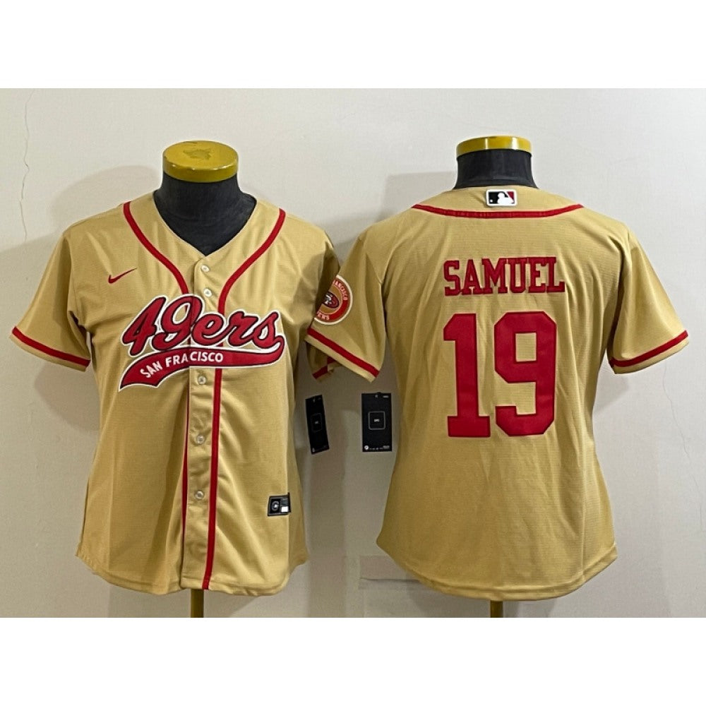 Women's San Francisco 49ers #19 Deebo Samuel Gold With Patch Cool Base Stitched Baseball Jersey(Run Small) 