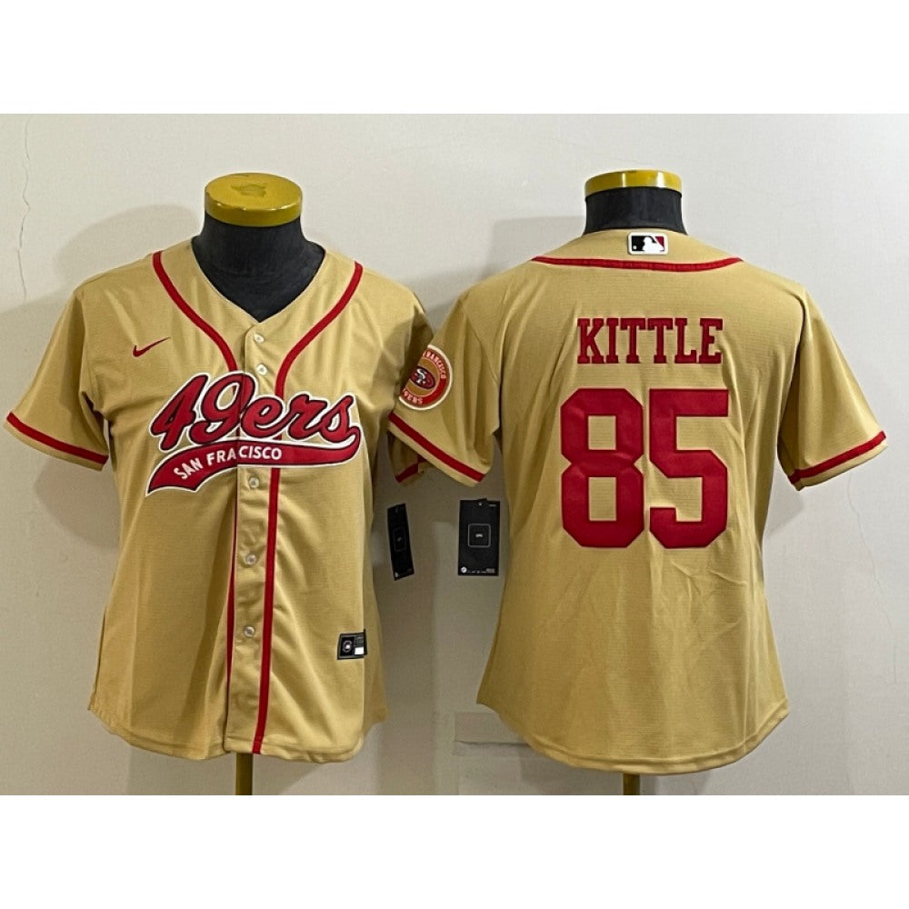 Women's San Francisco 49ers #85 George Kittle Gold With Patch Cool Base Stitched Baseball Jersey(Run Small) 