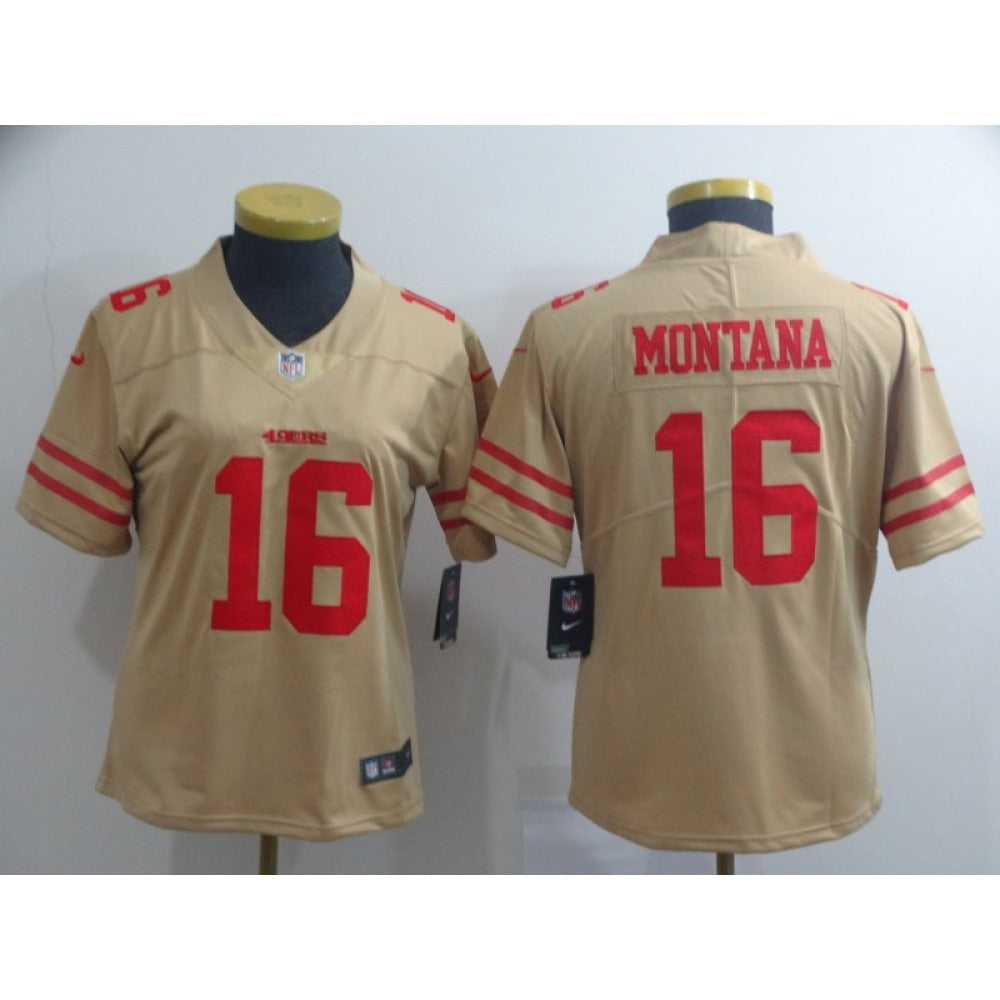 Women's NFL San Francisco 49ers #16 Joe Montana 2019 Gold Inverted Legend Stitched NFL Jersey(Runs Small) 