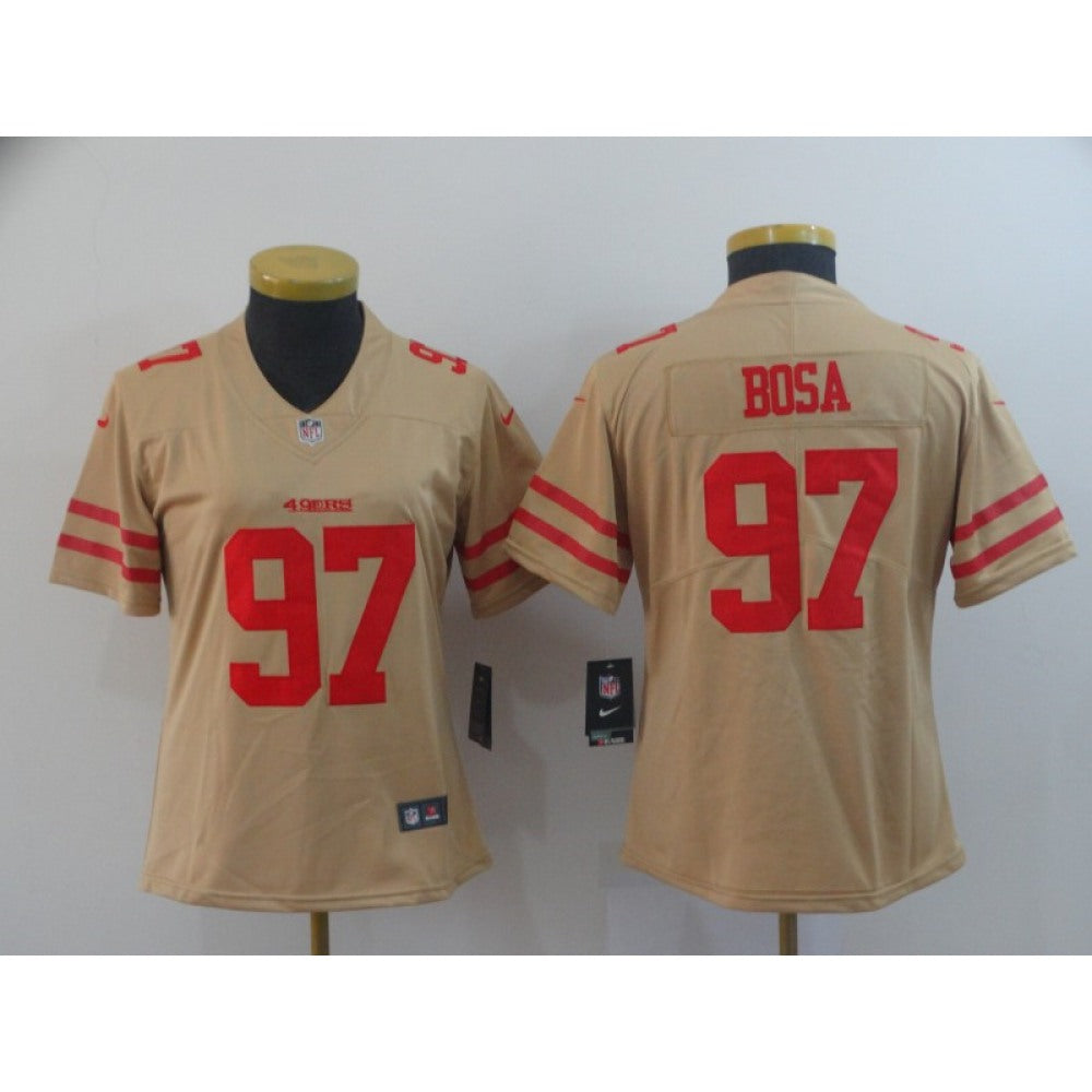 Women's NFL San Francisco 49ers #97 Nick Bosa 2019 Gold Inverted Legend Stitched NFL Jersey(Runs Small) 
