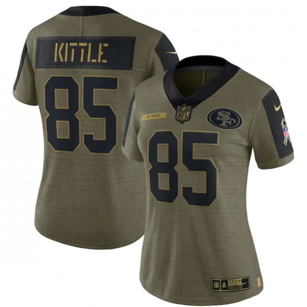 Women's San Francisco 49ers #85 George Kittle 2021 Olive Salute To Service Limited Stitched Jersey(Run Small) 
