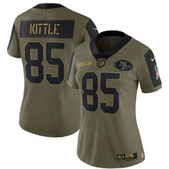 Women's San Francisco 49ers #85 George Kittle 2021 Olive Salute To Service Limited Stitched Jersey(Run Small) 